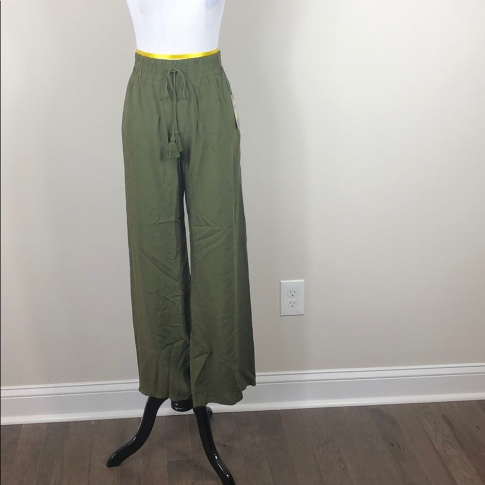 Be Bop Olive Green Palazzo Pants Pull On Wide Leg Rayon Boho Size Large - Picture 3 of 6